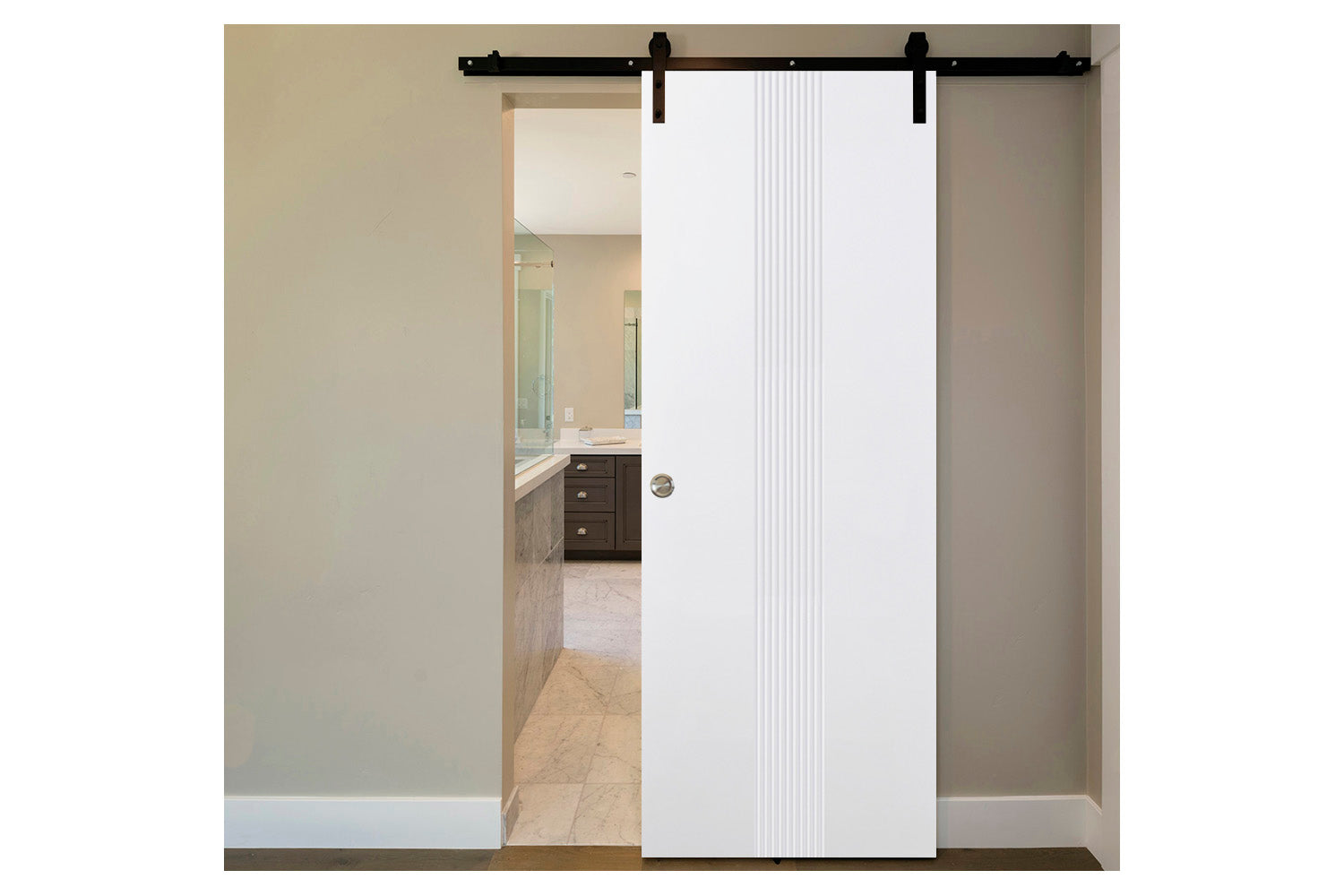 Nova M34 Soft White Laminated Modern Interior Door - Barn Door