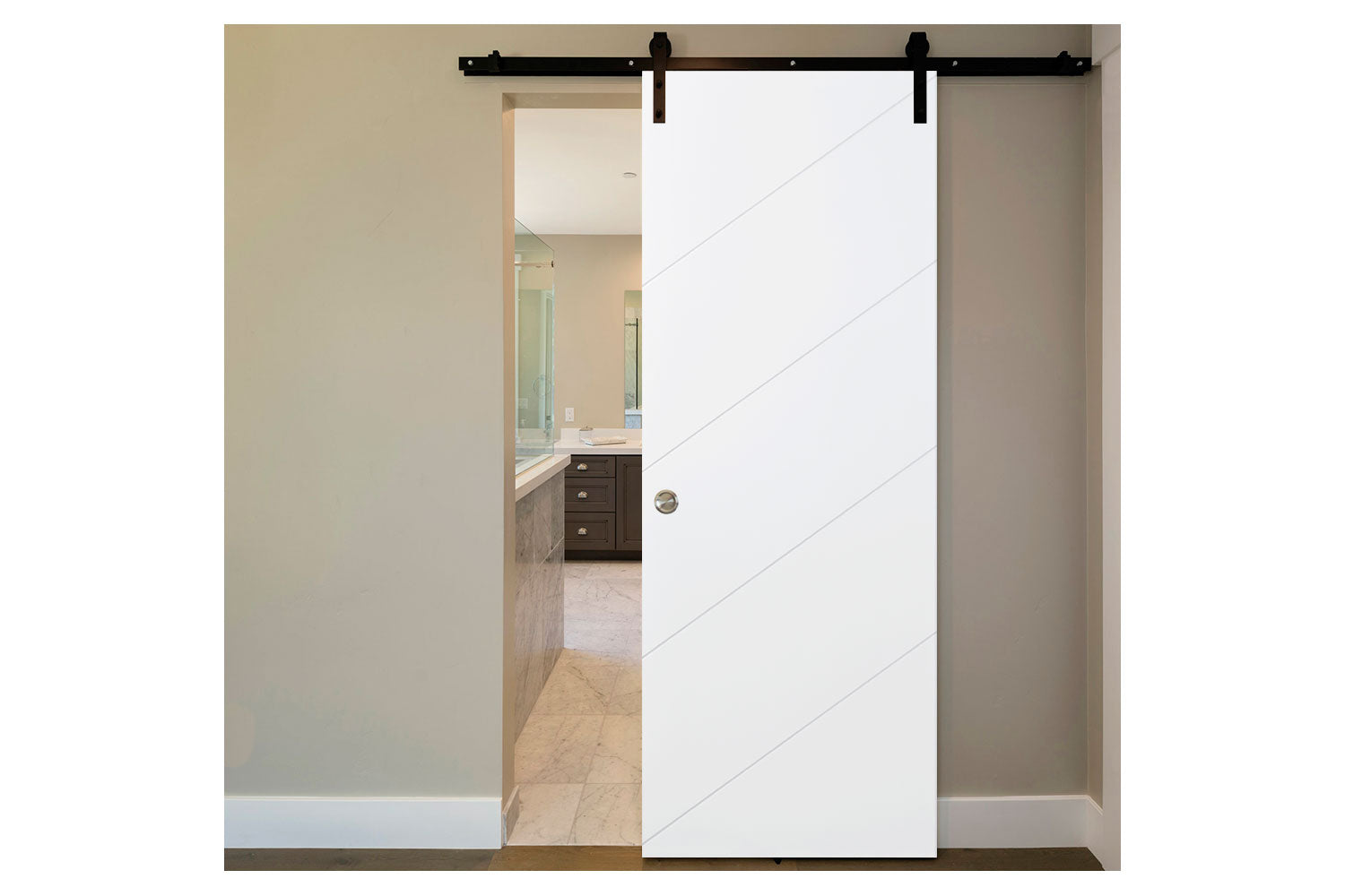 Nova Slant Soft White Laminated Traditional interior Door - Barn Door