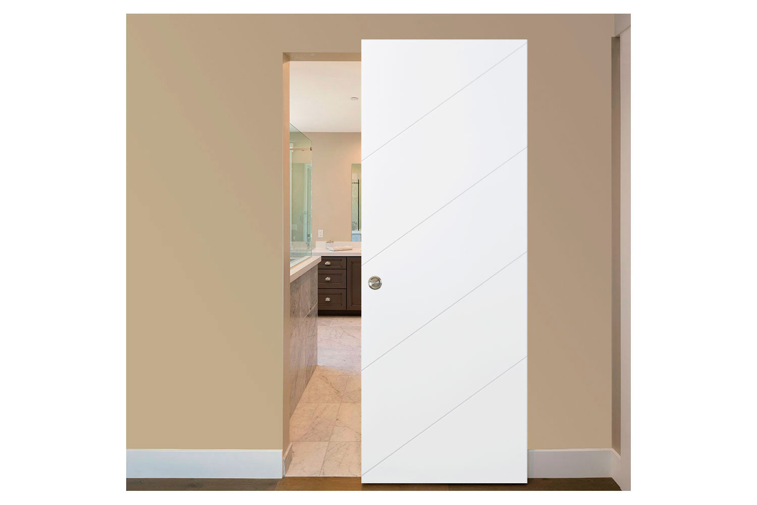 Nova Slant Soft White Laminated Traditional Interior Magic Sliding Door