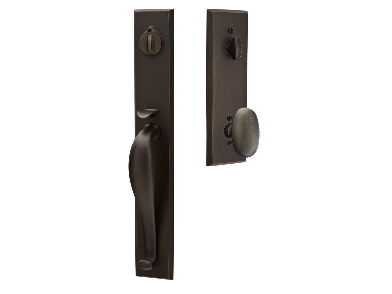 Emtek Rectangular Full Length Style Tubular Entry Handleset Medium Bronze Patina MB
