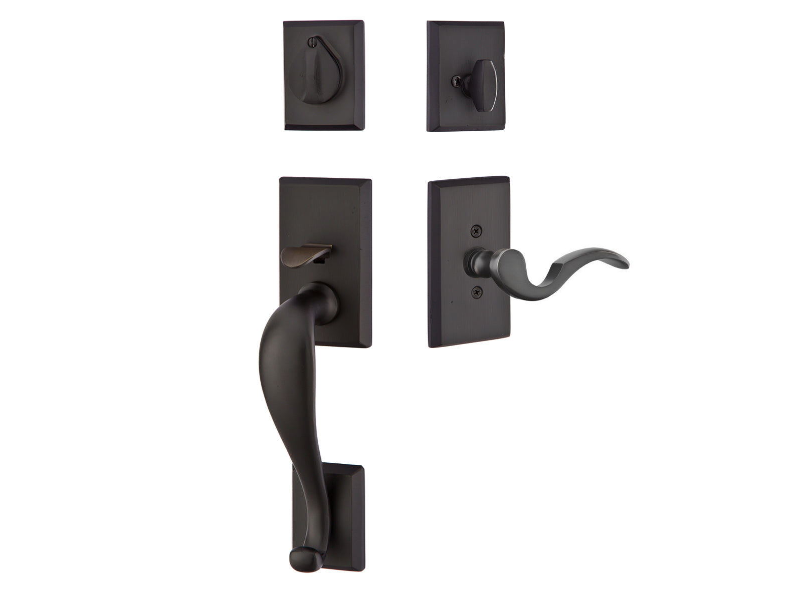 Emtek Rectangular Sectional Tubular Entry Handleset Flat Black Bronze Patina FB