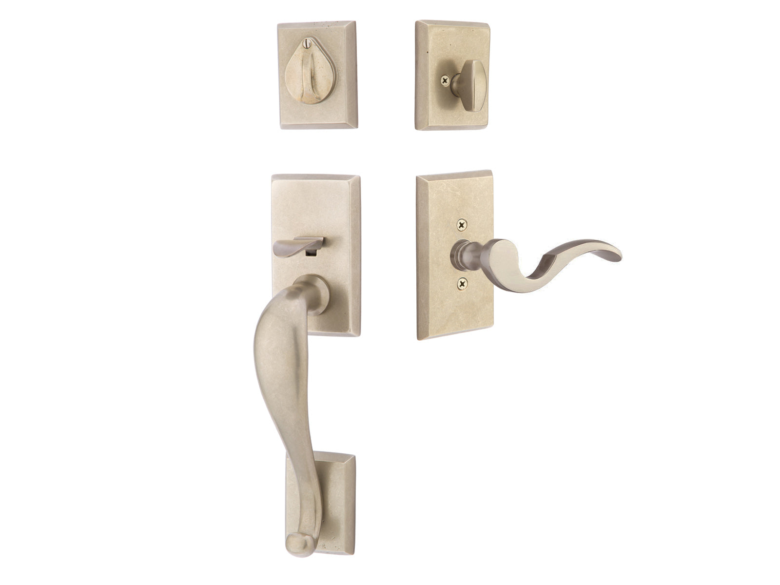 Emtek Rectangular Sectional Tubular Entry Handleset Tumbled White Bronze TWB