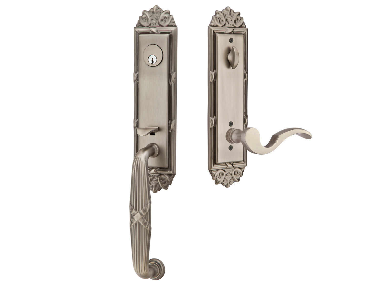 Emtek Ribbon & Reed Tubular Entry Handleset Pewter US15A