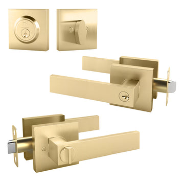 Mega Handles Robell Combo Tubular Entry Handleset Satin Brass SB