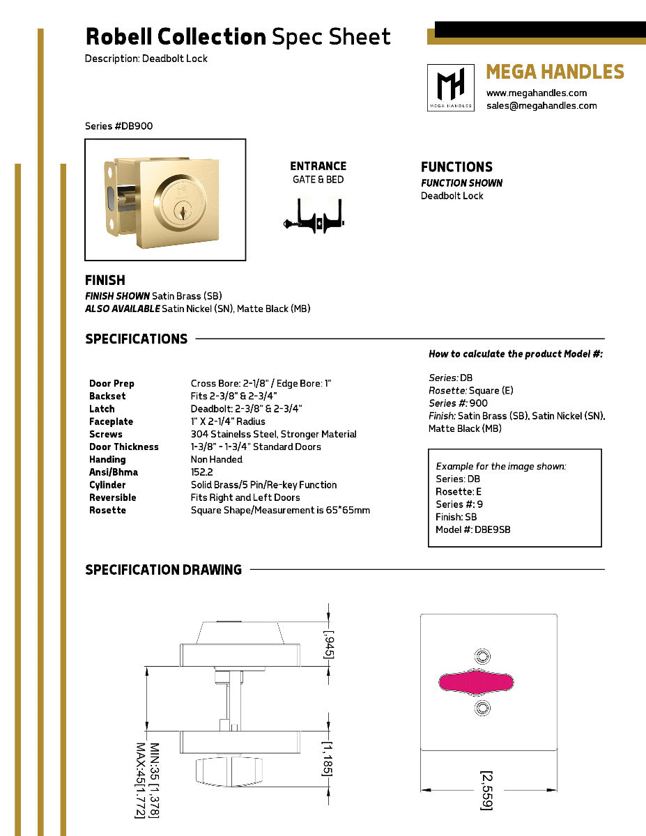 Mega Handles Robell Deadbolt Satin Nickel SN