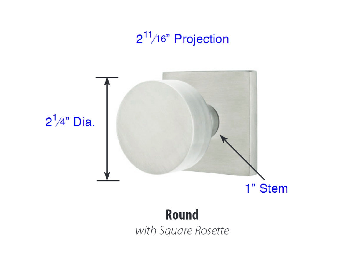 Emtek Round Knob Brushed Stainless Steel SS - Dimensions