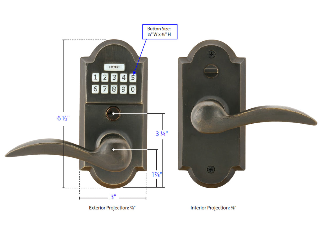 Emtek Sandcast Bronze Keypad Leverset Dimensions