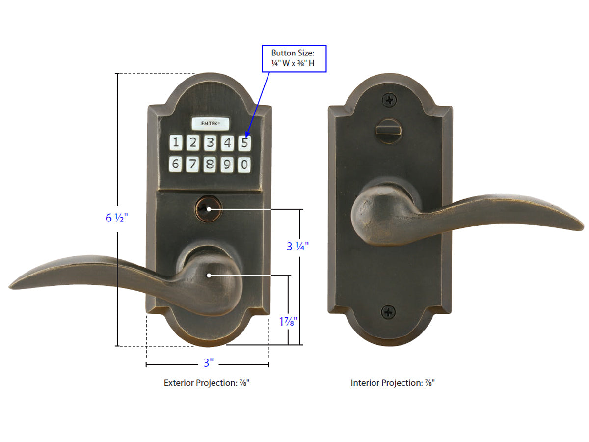 Emtek Sandcast Bronze Keypad Leverset Dimensions