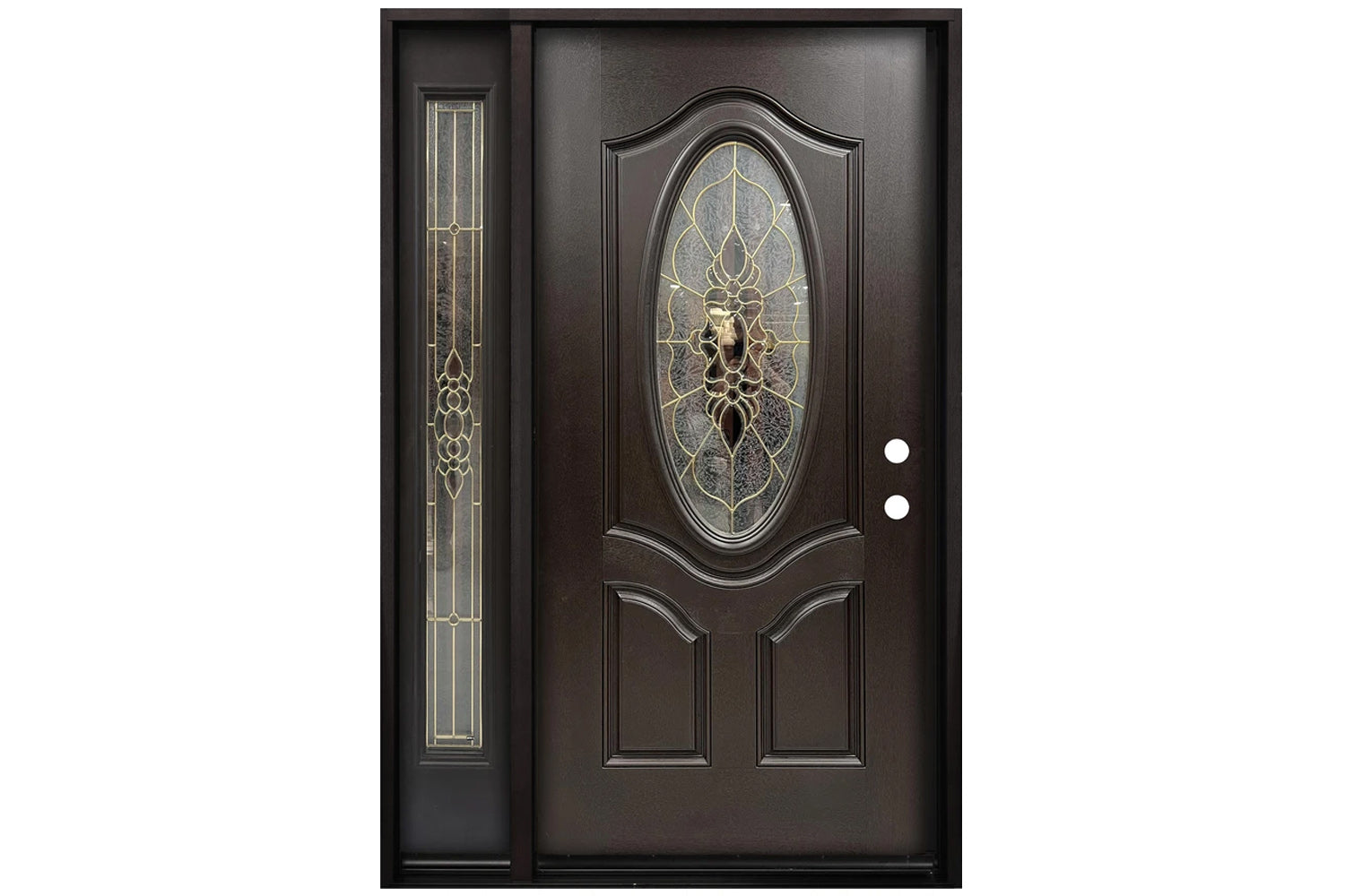 Santree 05M OV7 Dark Mahogany Fiberglass Exterior Door with left sidelite 12"