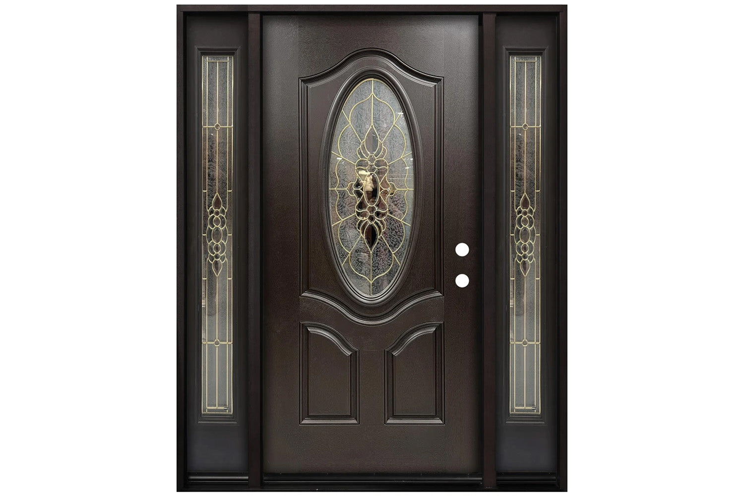 Santree 05M OV7 Dark Mahogany Fiberglass Exterior Door with double sidelite 12"