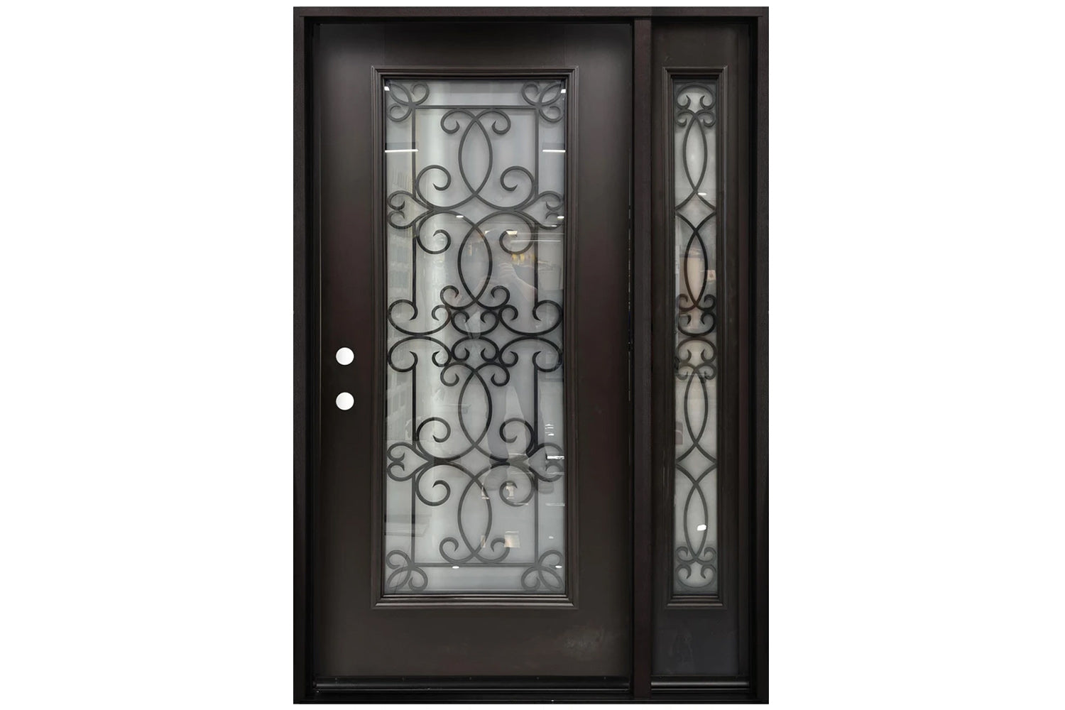 Santree 06M UL7 Dark Mahogany Fiberglass Exterior Door with right sidelite 12"