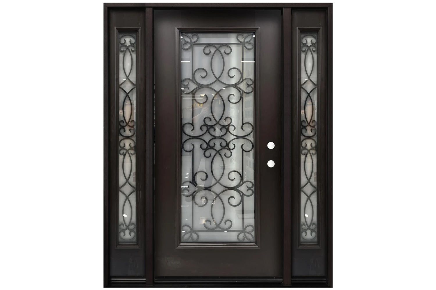 Santree 06M UL7 Dark Mahogany Fiberglass Exterior Door with double sidelite 12"