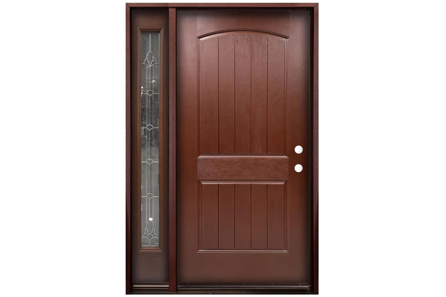 Santree 2PM1 Mahogany Fiberglass Exterior Door - Door with left sidelite 12"