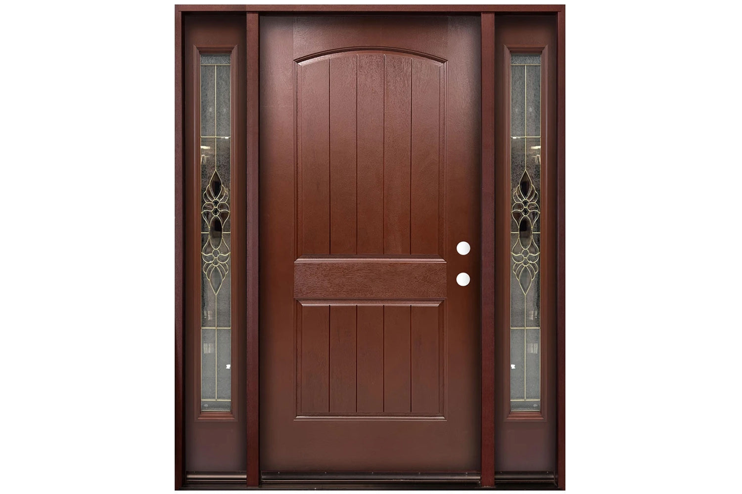 Santree 2PM1 Mahogany Fiberglass Exterior Door - Door with double sidelite 12"