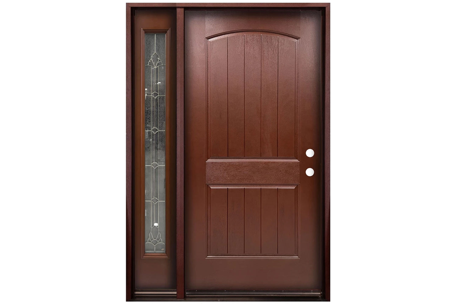 Santree 2PM1 Mahogany Fiberglass Exterior Door - Door with left sidelite 14"