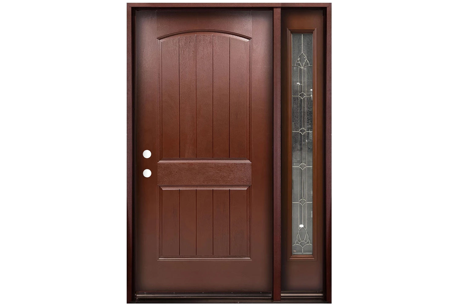 Santree 2PM1 Mahogany Fiberglass Exterior Door - Door with right sidelite 14"
