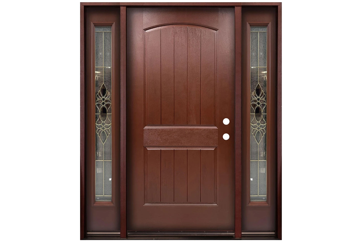 Santree 2PM1 Mahogany Fiberglass Exterior Door - Door with double sidelite 14"