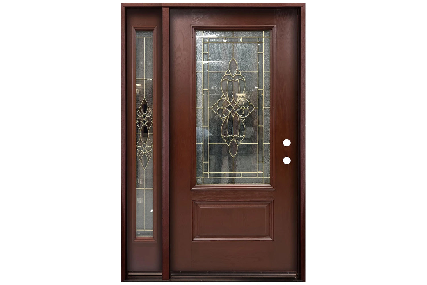 Santree 2PO2 301B Mahogany Fiberglass Exterior Door with left sidelite 12"