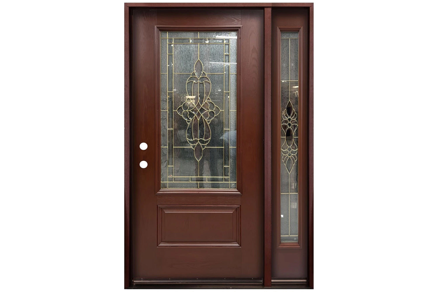 Santree 2PO2 301B Mahogany Fiberglass Exterior Door with right sidelite 12"