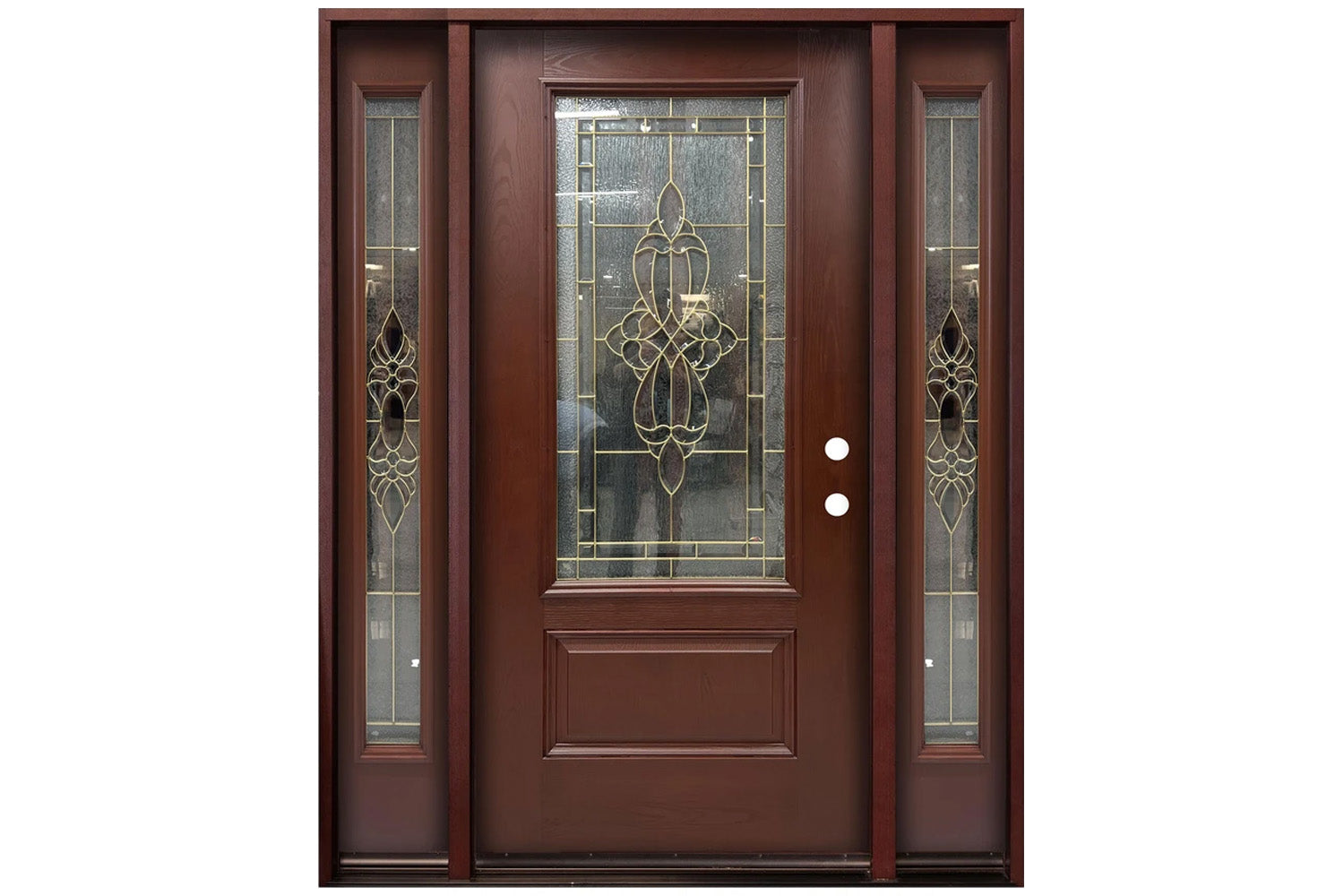 Santree 2PO2 301B Mahogany Fiberglass Exterior Door with double sidelite 12"