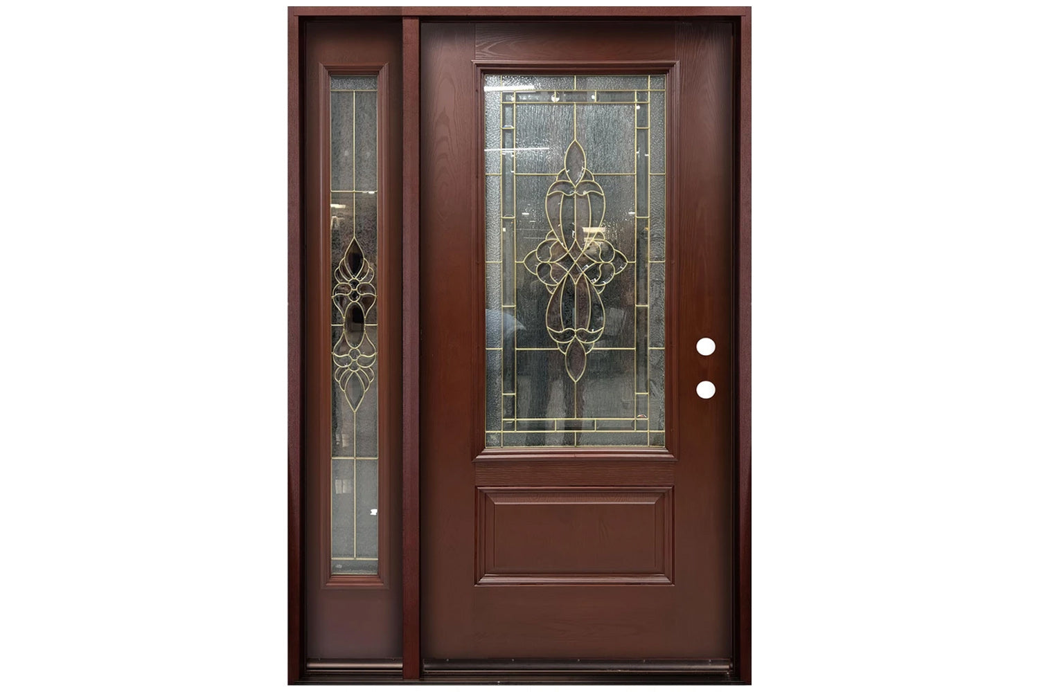 Santree 2PO2 301B Mahogany Fiberglass Exterior Door with left sidelite 14"