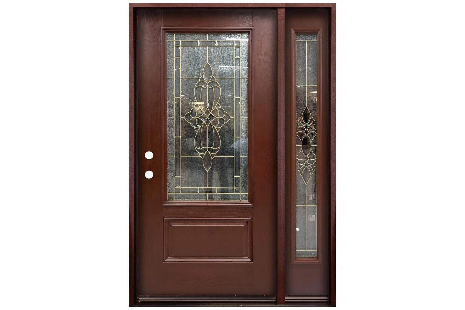 Santree 2PO2 301B Mahogany Fiberglass Exterior Door with right sidelite 14"