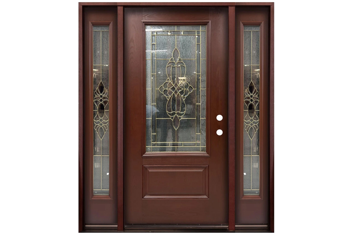 Santree 2PO2 301B Mahogany Fiberglass Exterior Door with double sidelite 14"