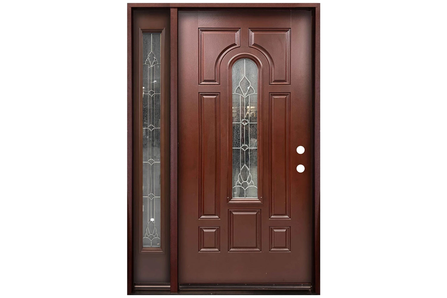 Santree 8PM2 Mahogany Fiberglass Exterior Door - Door with left Sidelite 12"