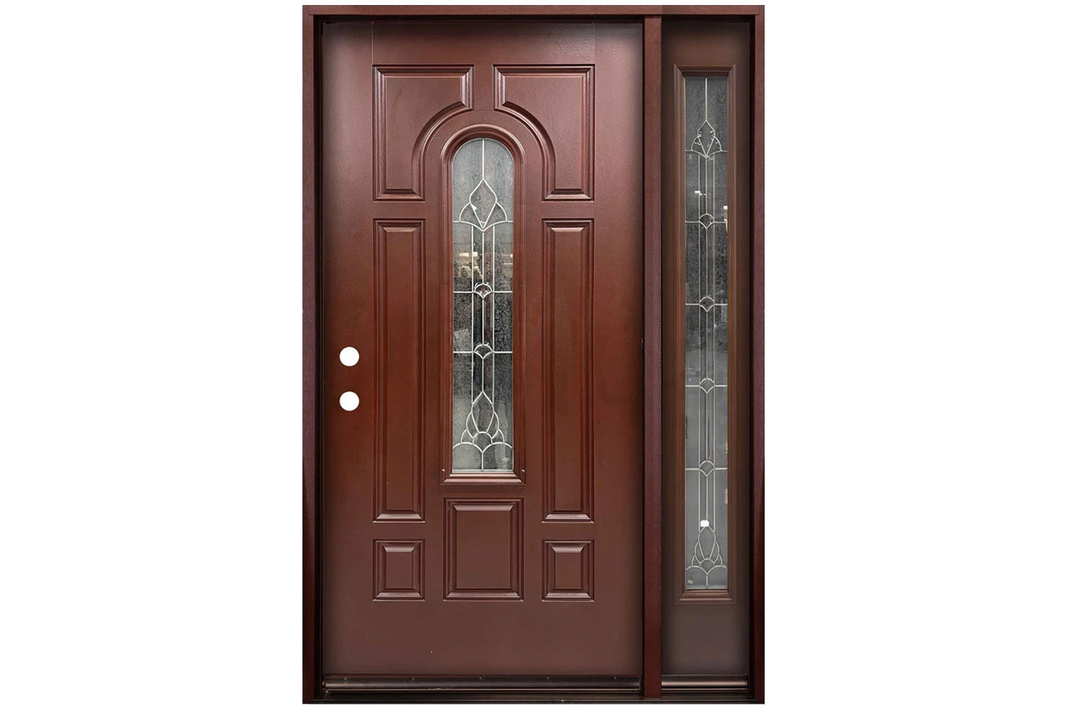 Santree 8PM2 Mahogany Fiberglass Exterior Door - Door with right Sidelite 12"