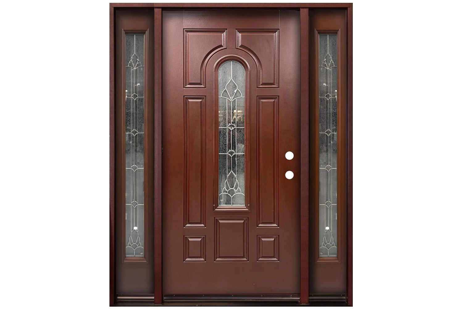 Santree 8PM2 Mahogany Fiberglass Exterior Door - Door with double Sidelites 12"