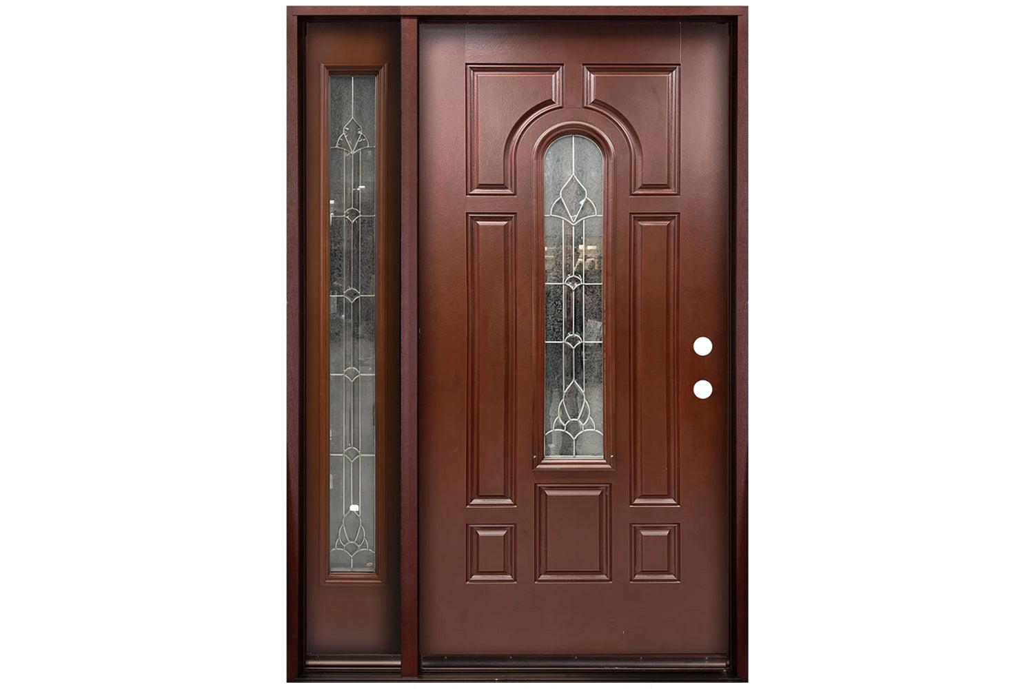 Santree 8PM2 Mahogany Fiberglass Exterior Door - Door with left Sidelite 14"
