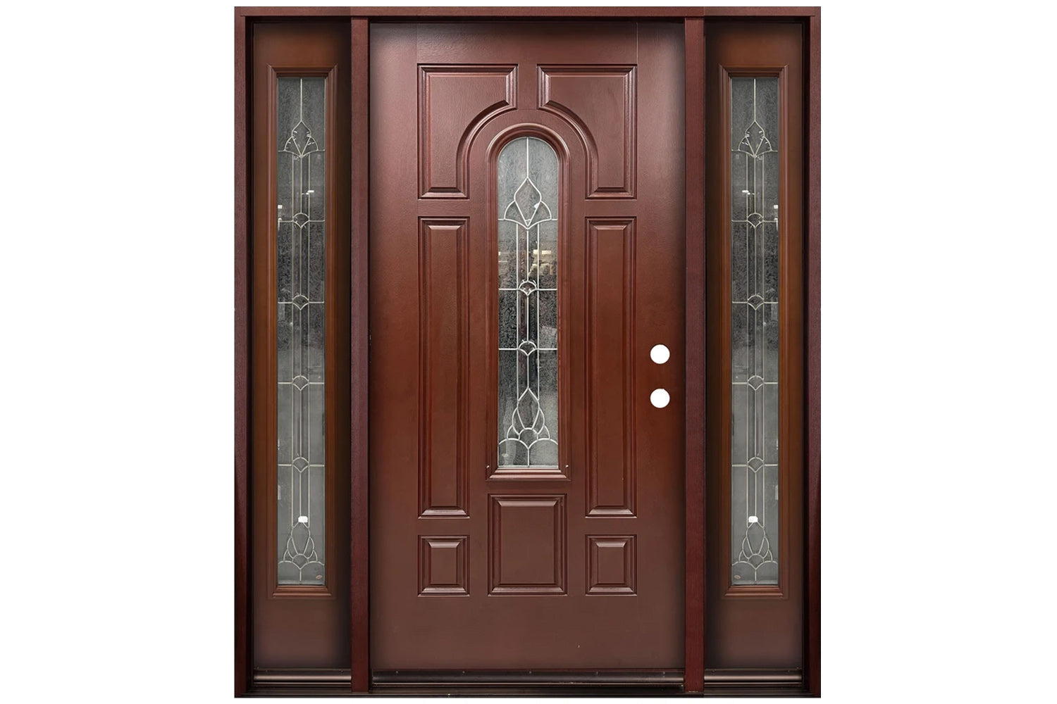 Santree 8PM2 Mahogany Fiberglass Exterior Door - Door with double Sidelite 14"
