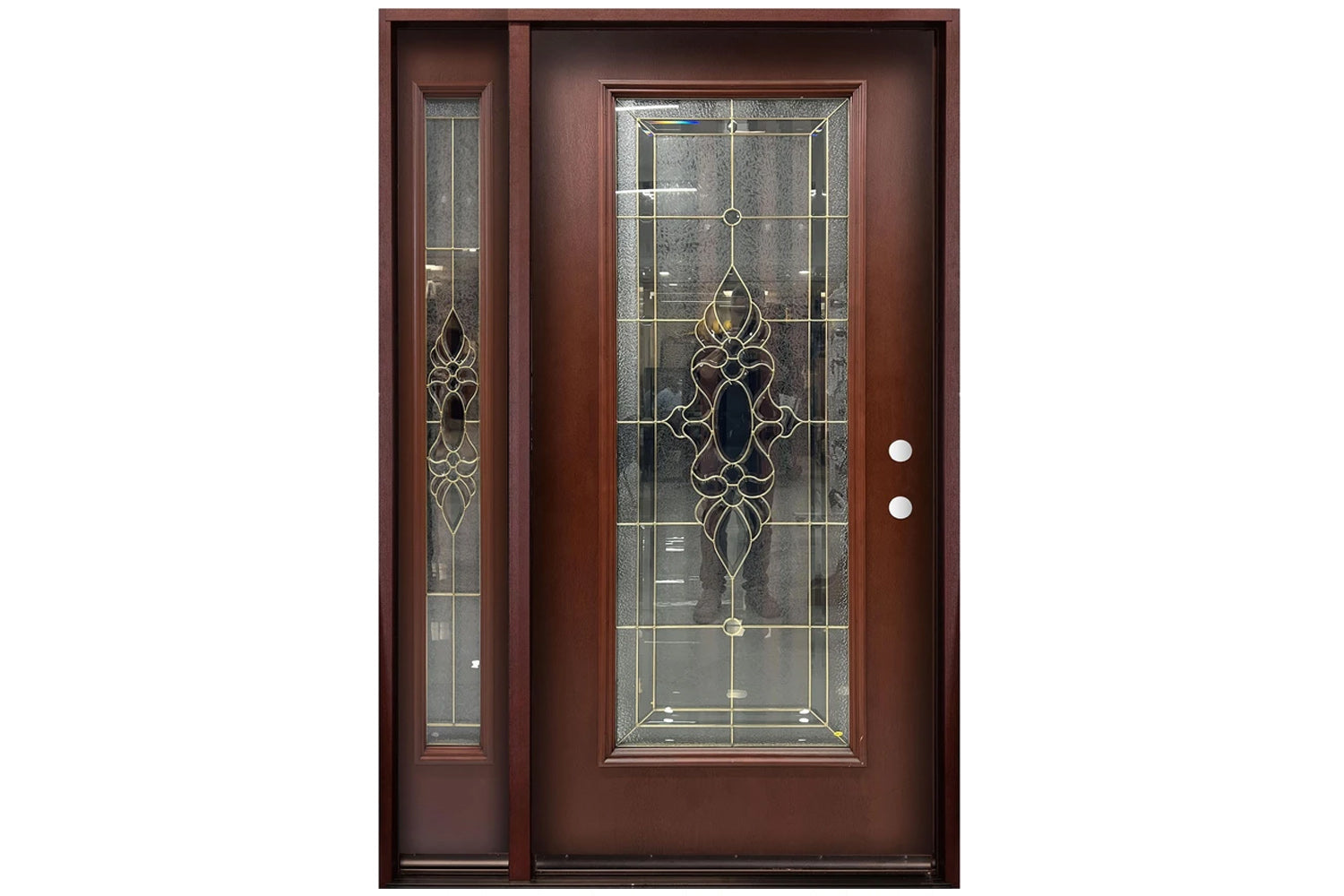 Santree OPM1 Mahogany Fiberglass Exterior Door - Door with left sidelite 12"