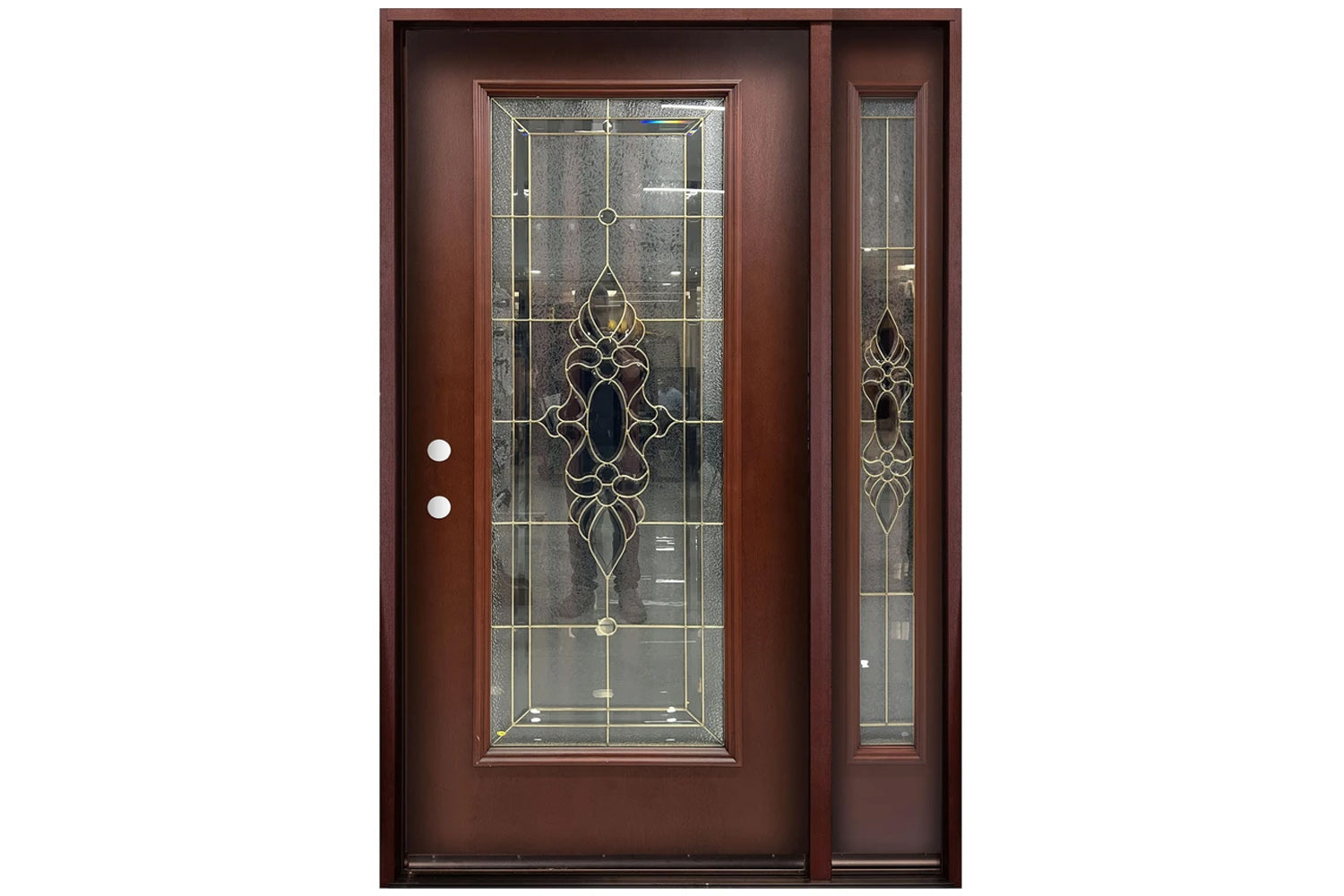 Santree OPM1 Mahogany Fiberglass Exterior Door - Door with right sidelite 12"
