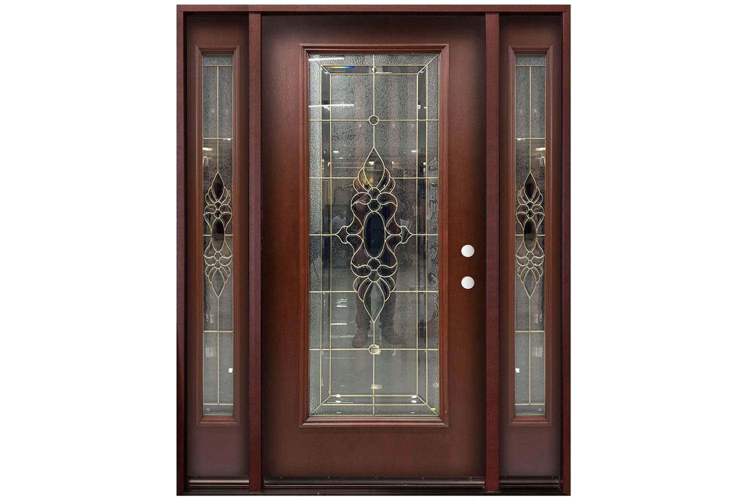 Santree OPM1 Mahogany Fiberglass Exterior Door - Door with double sidelite 12"