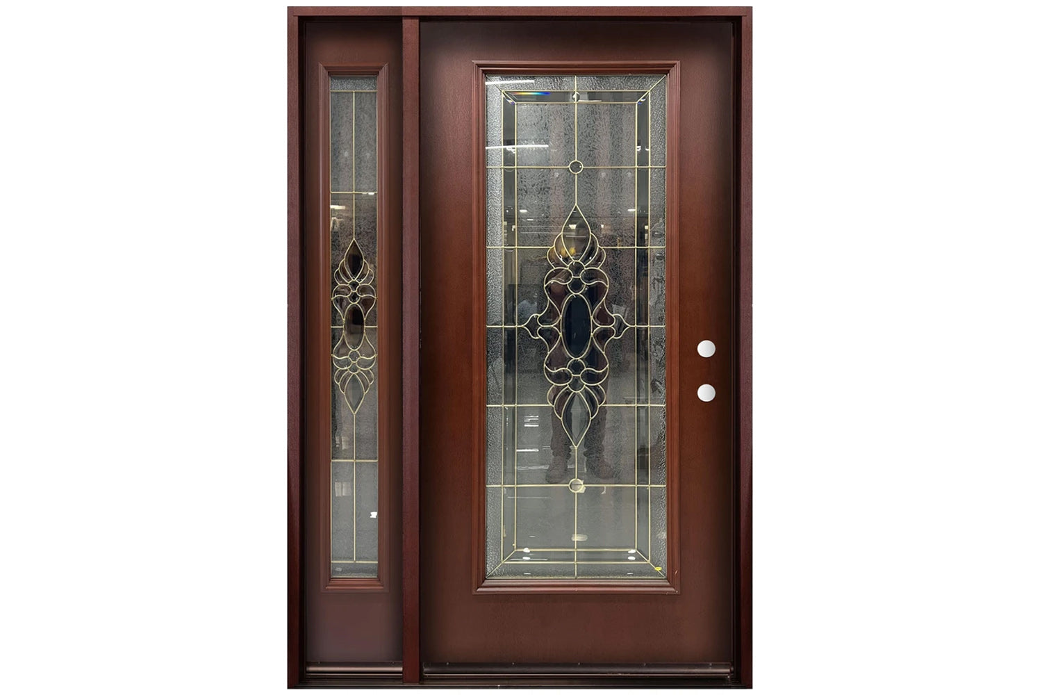 Santree OPM1 Mahogany Fiberglass Exterior Door - Door with left sidelite 14"