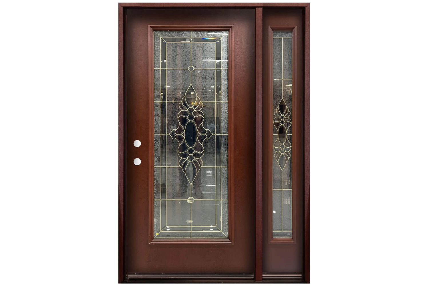 Santree OPM1 Mahogany Fiberglass Exterior Door - Door with right sidelite 14"