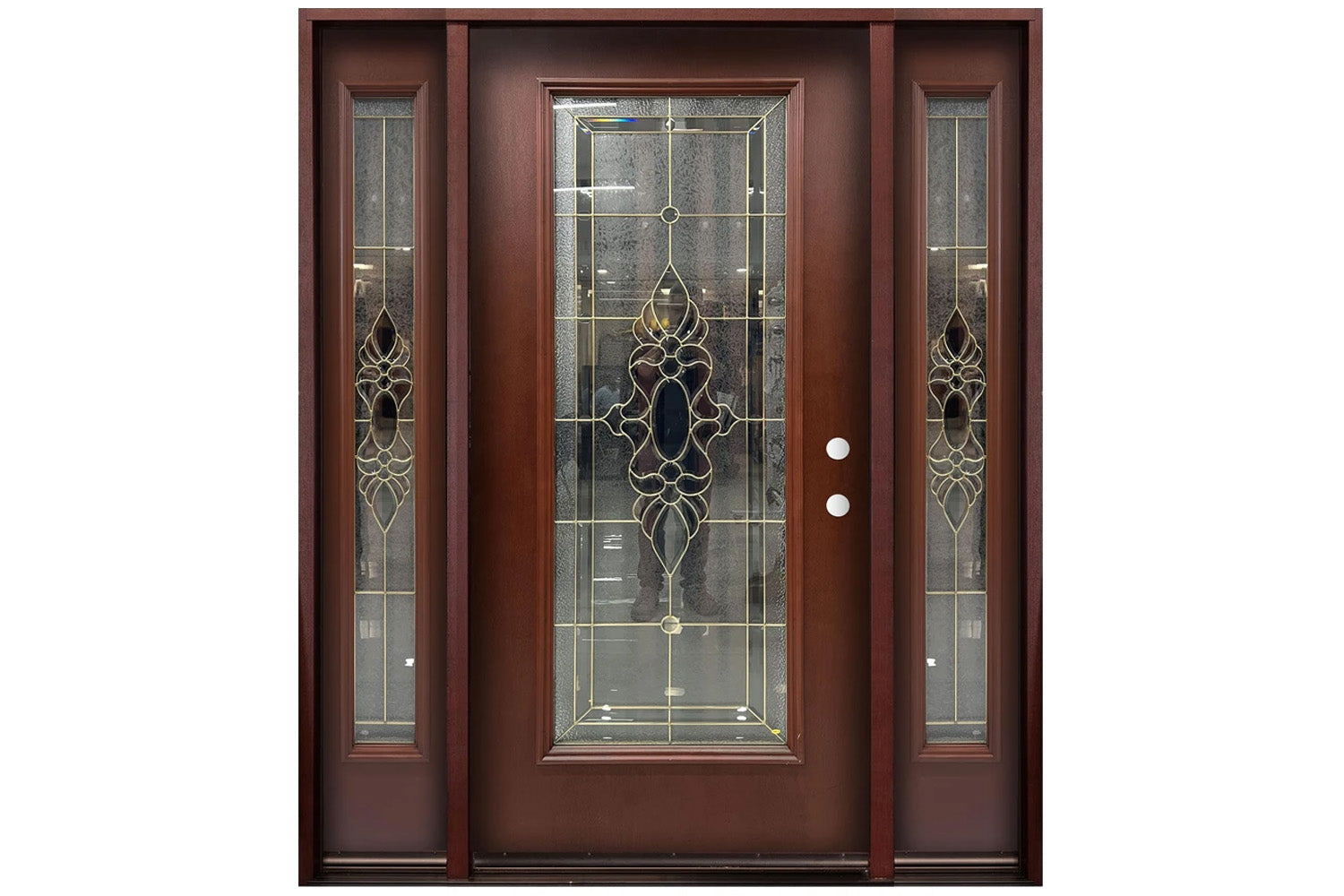 Santree OPM1 Mahogany Fiberglass Exterior Door - Door with double sidelite 14"