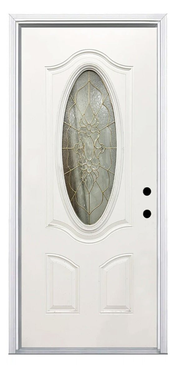 Santree Oval Glass White Steel Exterior Door