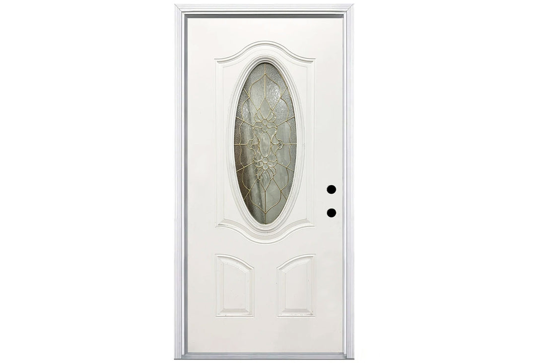 Santree Oval Glass White Steel Exterior Door