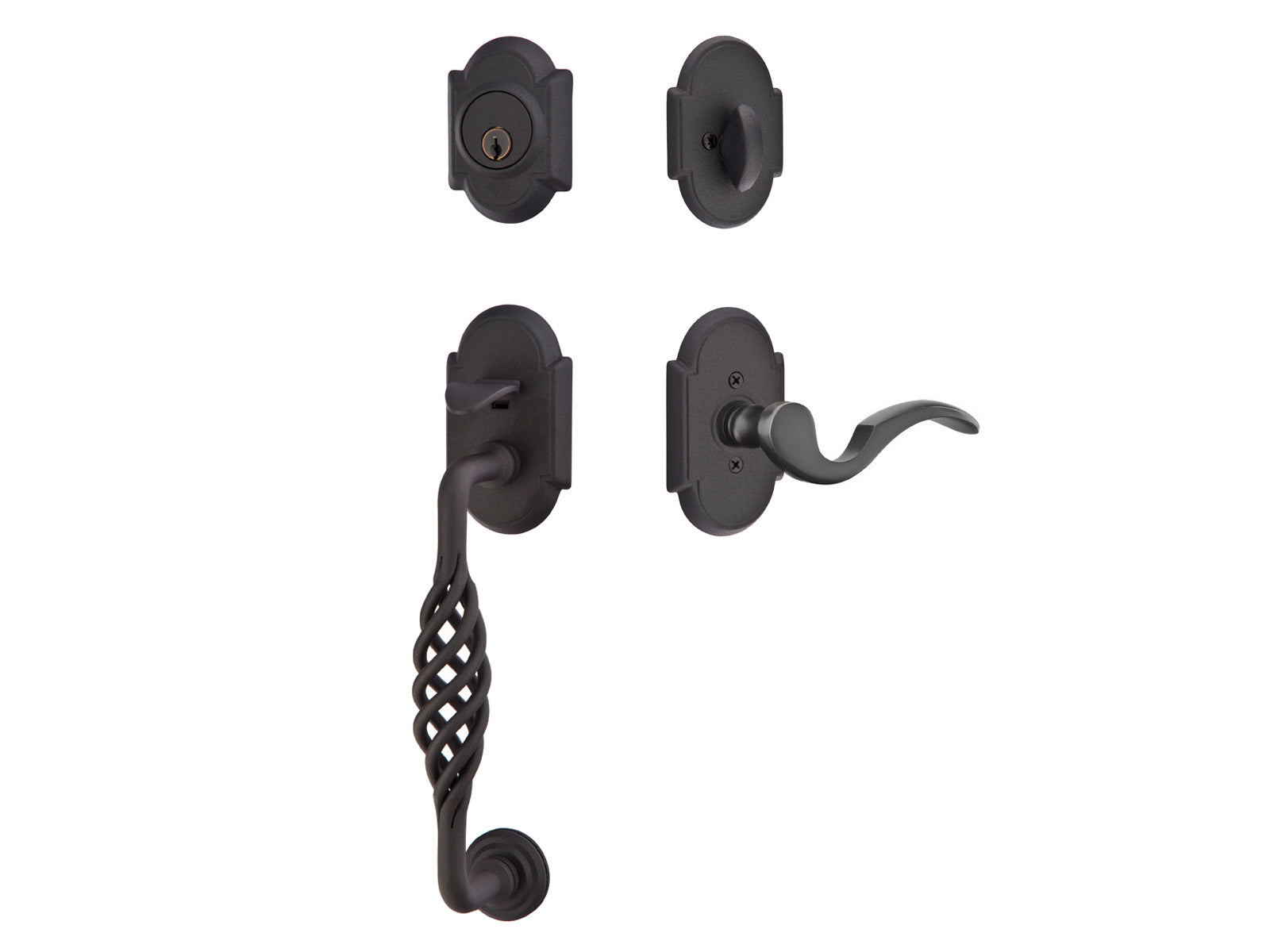 Emtek Sectional with Lafayette Grip Tubular Entry Handleset Flat Black Steel FBS