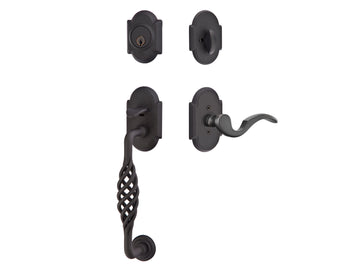 Emtek Sectional with Lafayette Grip Tubular Entry Handleset Flat Black Steel FBS
