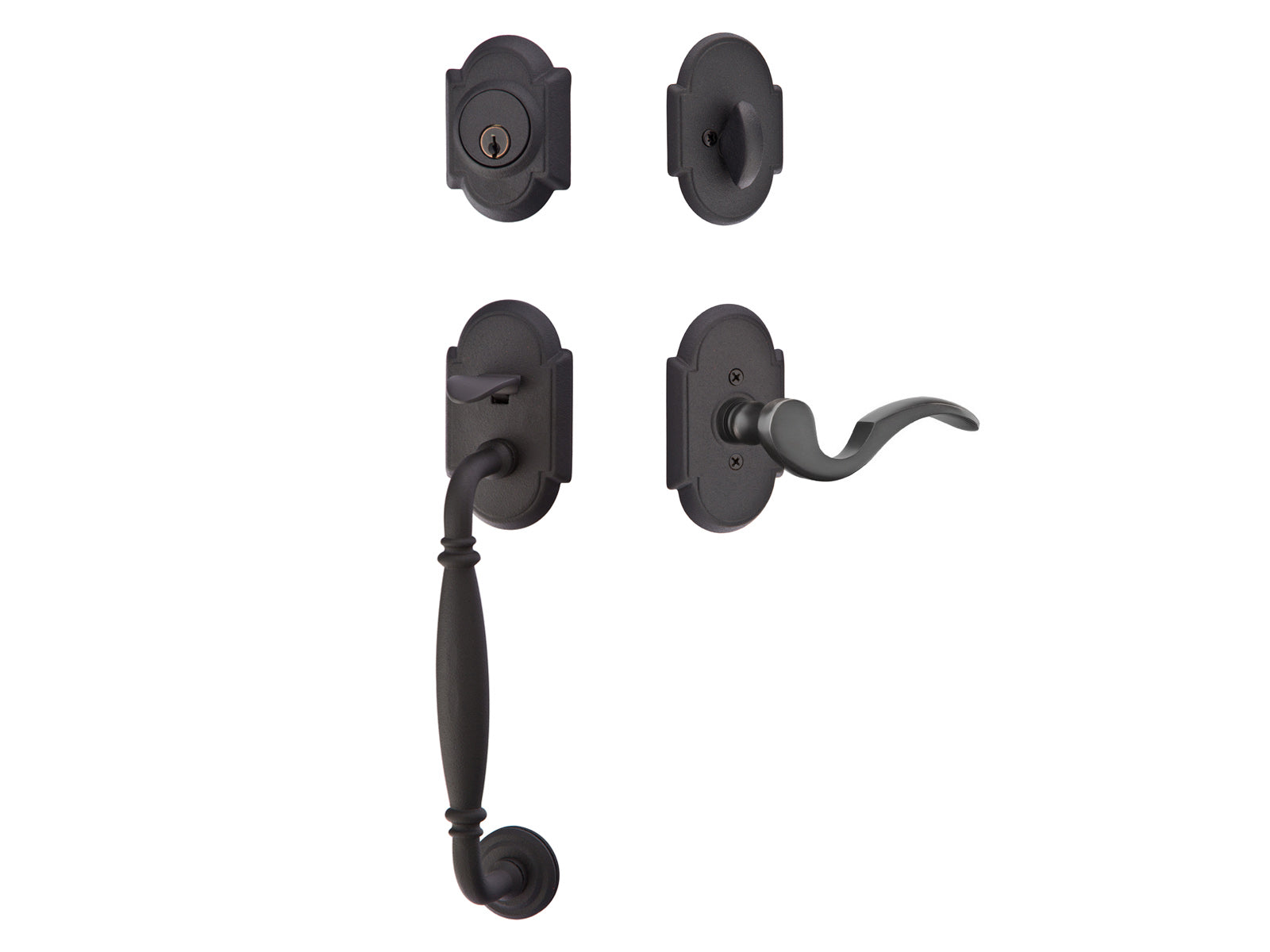 Emtek Sectional with Normandy Grip Tubular Entry Handleset Flat Black Steel FBS