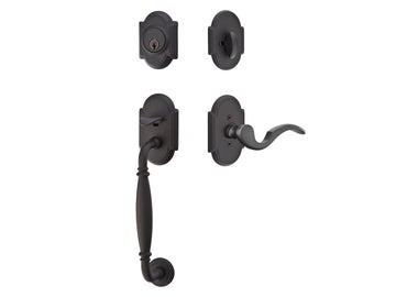 Emtek Sectional with Normandy Grip Tubular Entry Handleset Flat Black Steel FBS