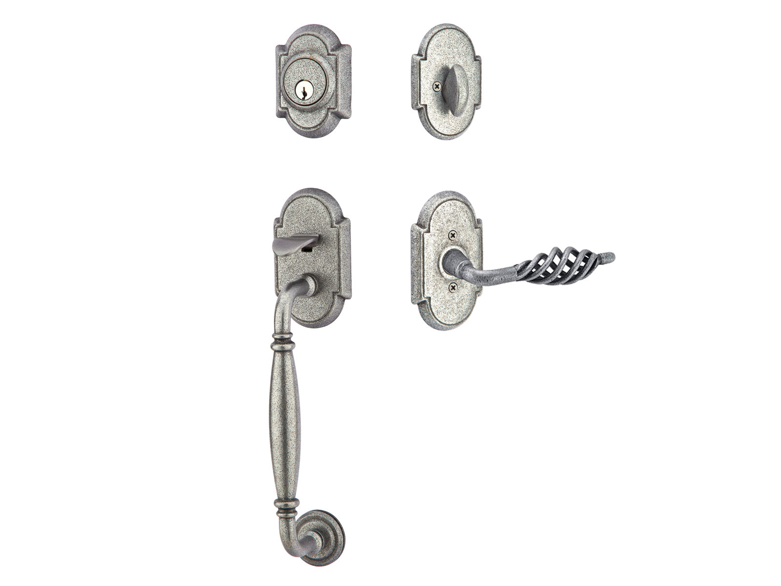Emtek Sectional with Normandy Grip Tubular Entry Handleset Satin Steel SWS