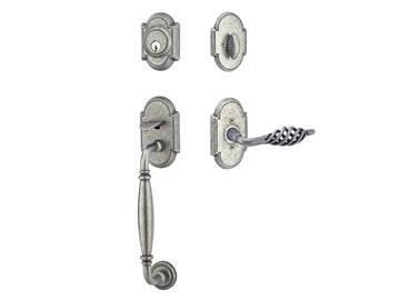 Emtek Sectional with Normandy Grip Tubular Entry Handleset Satin Steel SWS