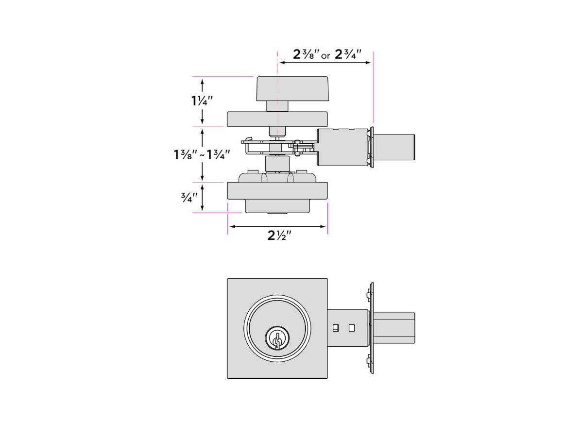 Sure-Loc Square Modern Deadbolt - Dimensions