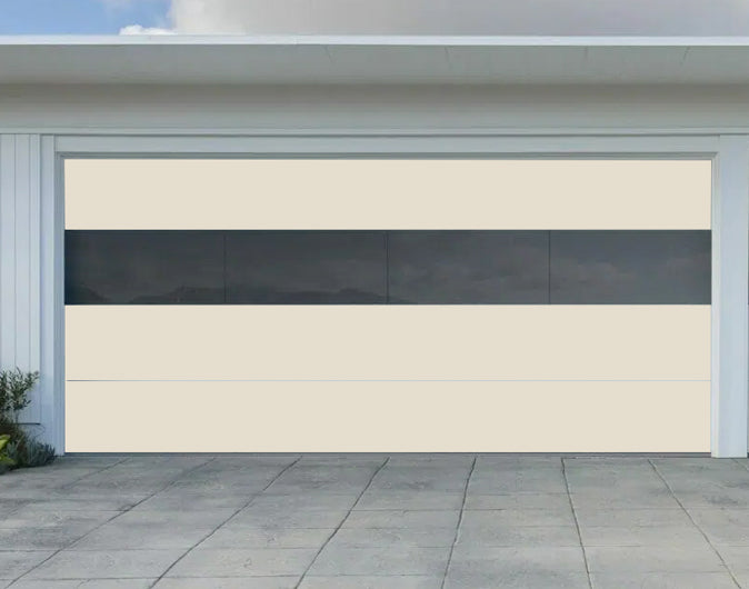 CHI Contemporary Sterling Insulated Modern Garage Doors with 2 row glass in Almond