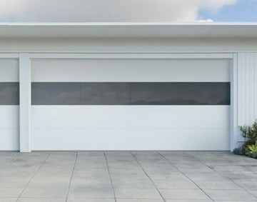 CHI Contemporary Sterling Insulated Modern Garage Doors with 2 row glass in Bone White