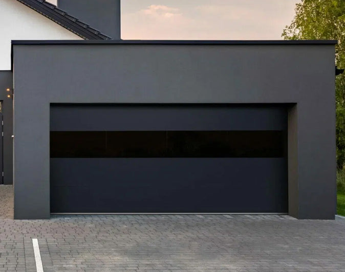 CHI Contemporary Sterling Insulated Modern Garage Doors with 2 row glass in Deep Black